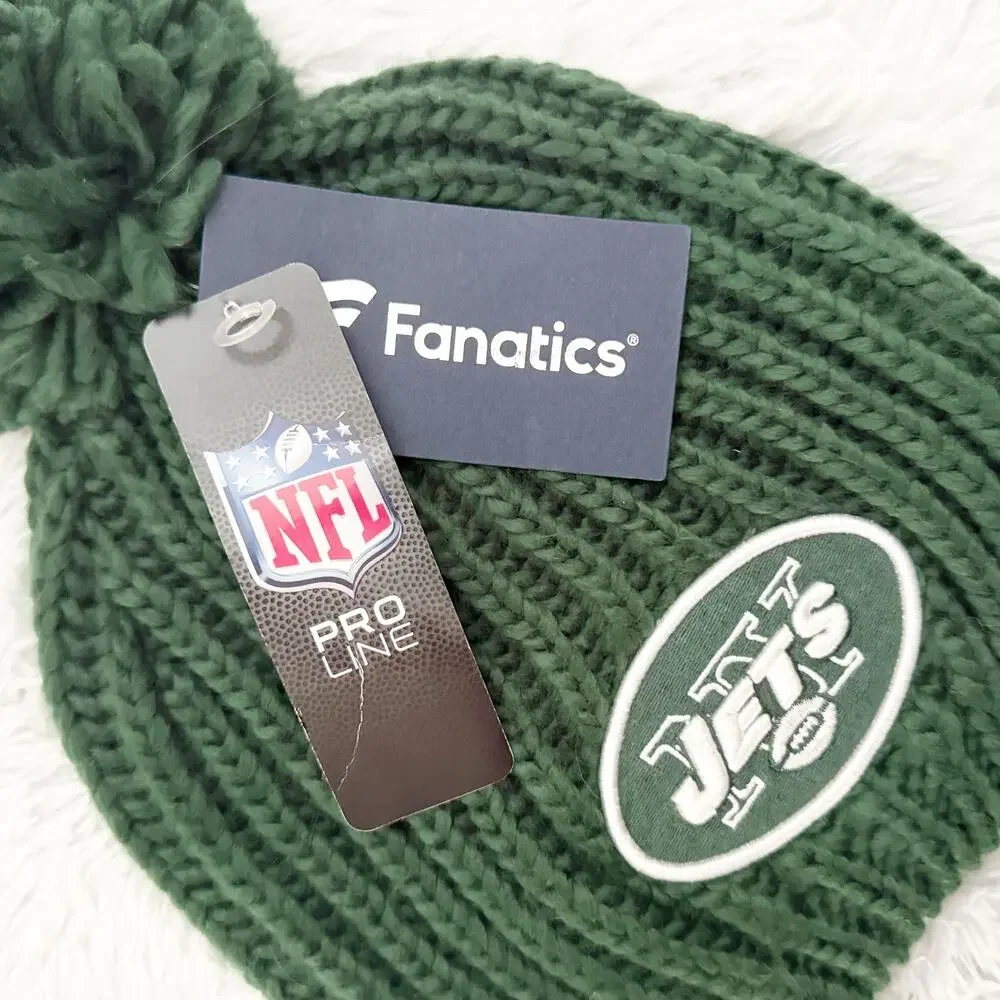 NFL PRO LINE | NWT‎ New York Jets Ribbed Pom Beanie Dark Green White Knit Hat